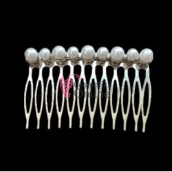 Pieptene din metal BT031BB Argintiu pentru decor par sau Voal de Mireasa - 12 pini cu perle